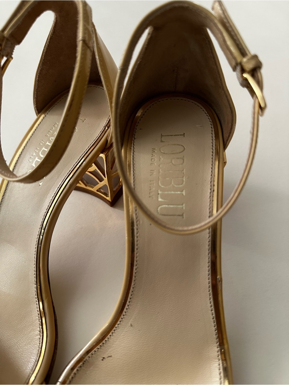 Loriblu Made in‎ Italy Patent Leather Ankle Strap Gold Cage Heels EU 37 / US 6.5 - Picture 3 of 7